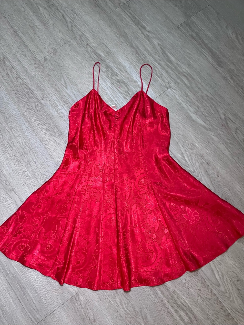 Vintage Sears Red Floral Satin Mini Slip Lingerie Dress Small